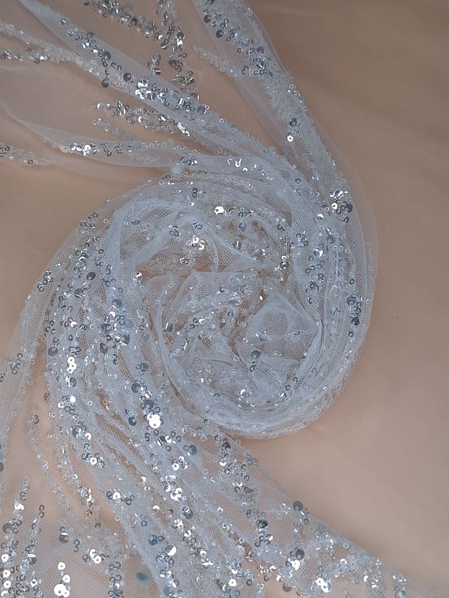 Tul bordado A957, ideal para vestidos de noche de boda y de XV años – tela por metro Ceremonia Textil