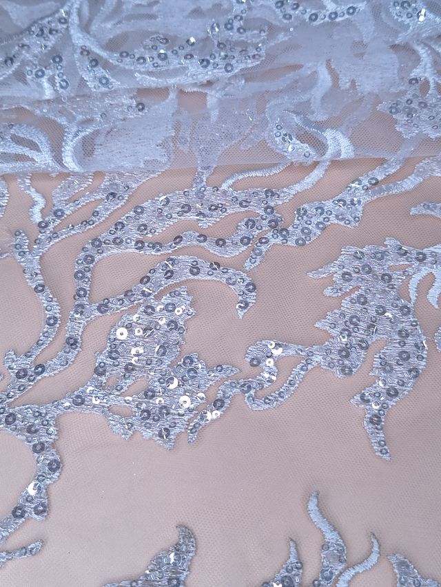 Tul bordado color blanco A946, ideal para vestidos de noche de boda y de XV Años – tela por metro Ceremonia Textil