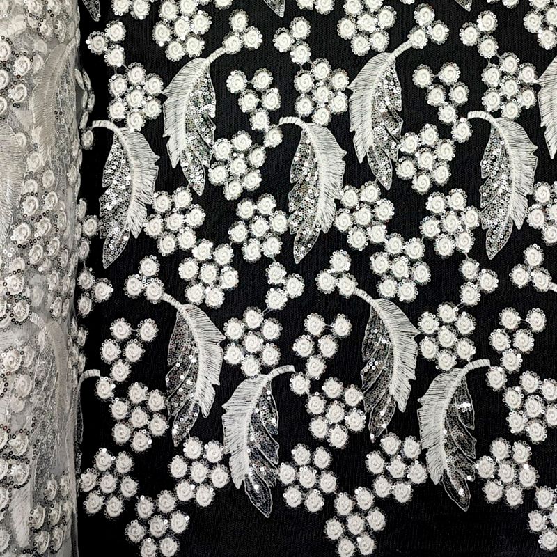 Tul bordado color blanco Plata A791, ideal para vestidos de noche de boda y de XV años – tela por metro Ceremonia Textil