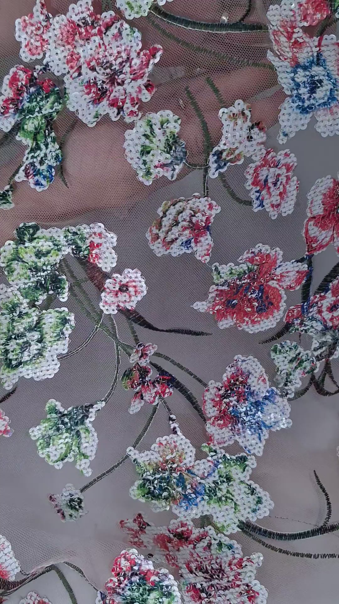 Tul bordado Con Flores de Lentejuela A671, ideal para vestidos de noche de boda y de XV años