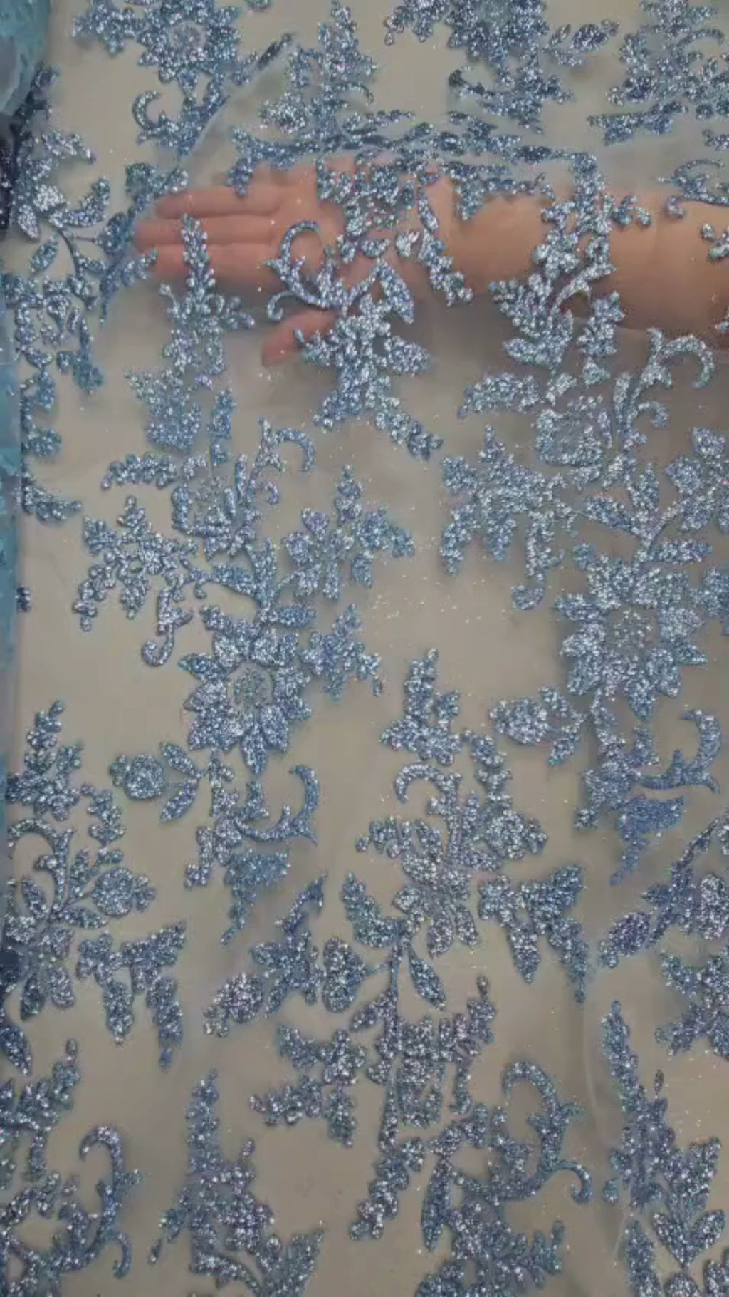 Tul Bordado Con Estampado en Glitter Diseño Floral HH240 ideal para vestidos de noche de boda y de XV años