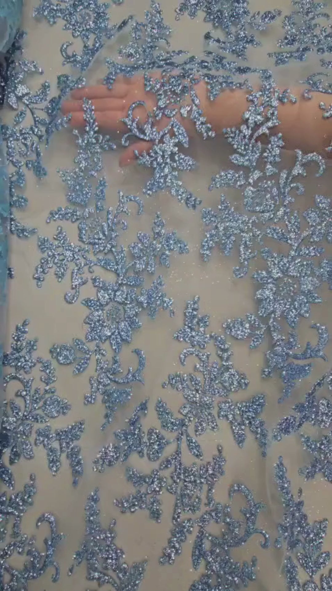 Tul Bordado Con Estampado en Glitter Diseño Floral HH240 ideal para vestidos de noche de boda y de XV años